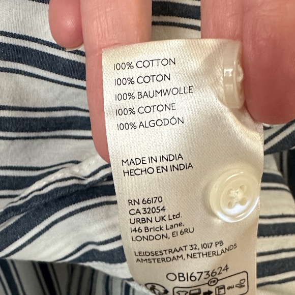 Maeve by Anthropologie -Navy Blue and White Striped Button Down Shirt - Picture 3 of 7